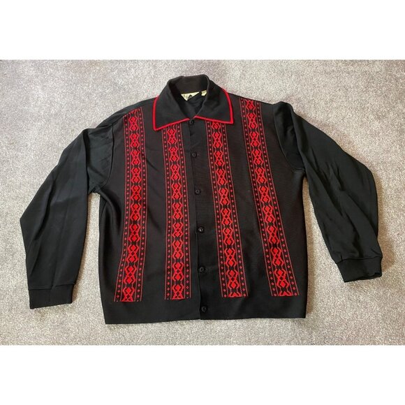 Vintage Glen Brae Cardigan Shirt Jacket Black & Red Button Front XL